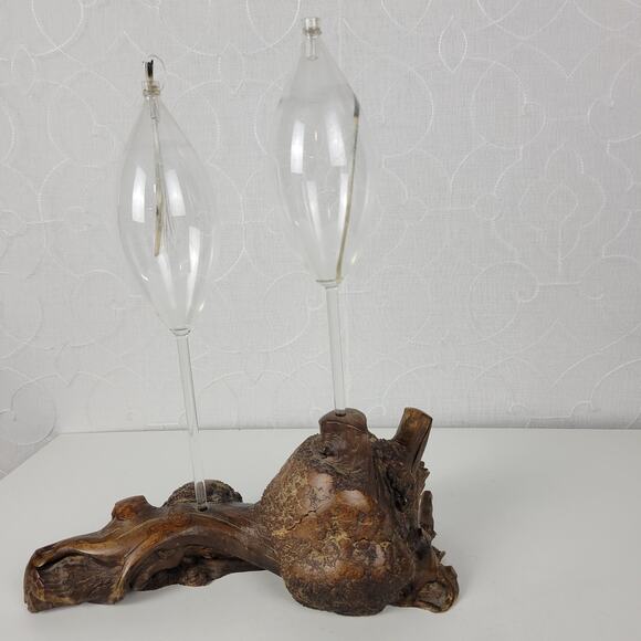 Vintage Burl Root Oil Candle Lamp Glass Lantern Wood Base Retro MCM Decor - Picture 15 of 16